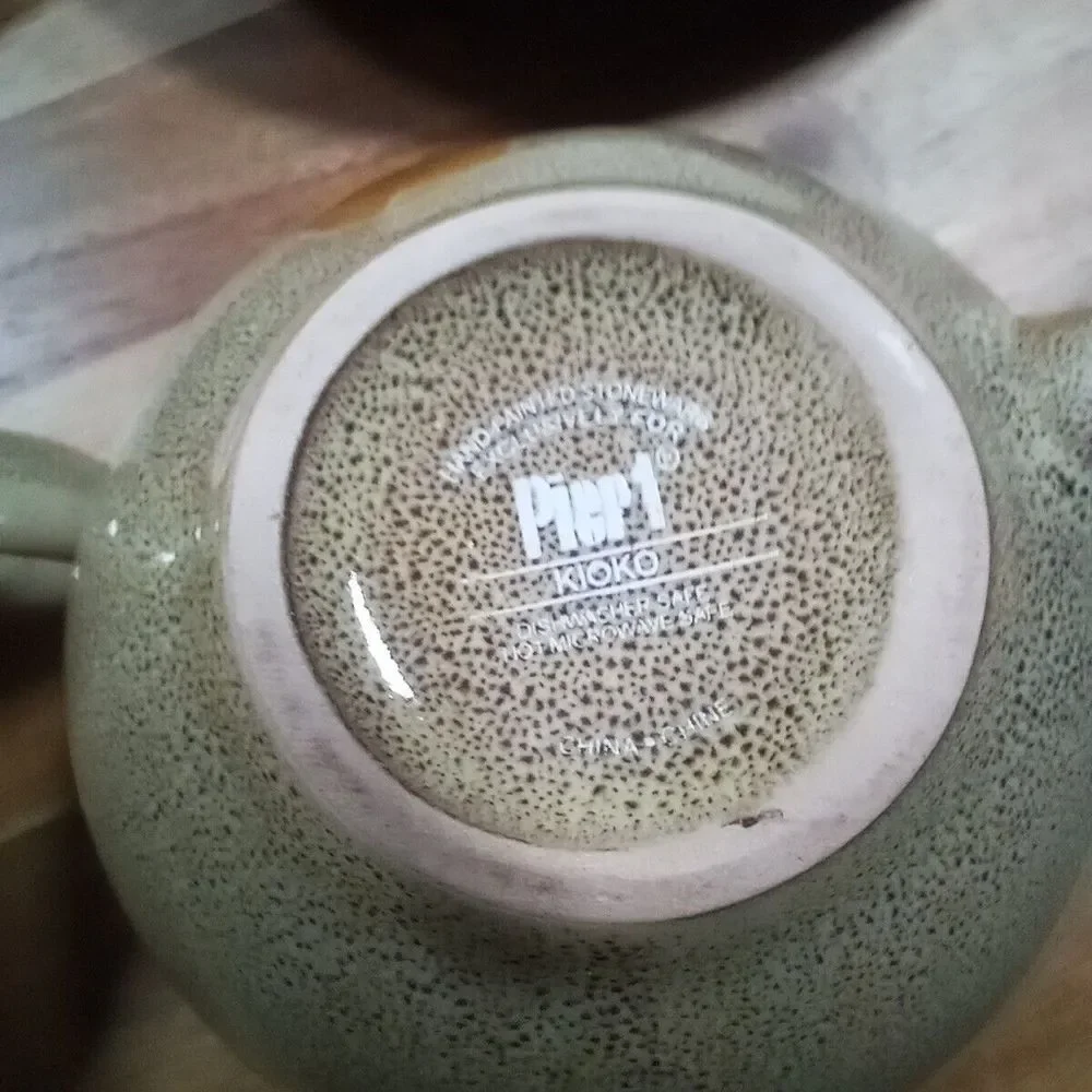 Pier 1 Kioko Stoneware Coffee Tea Mug Cup‎ & Saucer 2 Sets Speckled Hand Painted